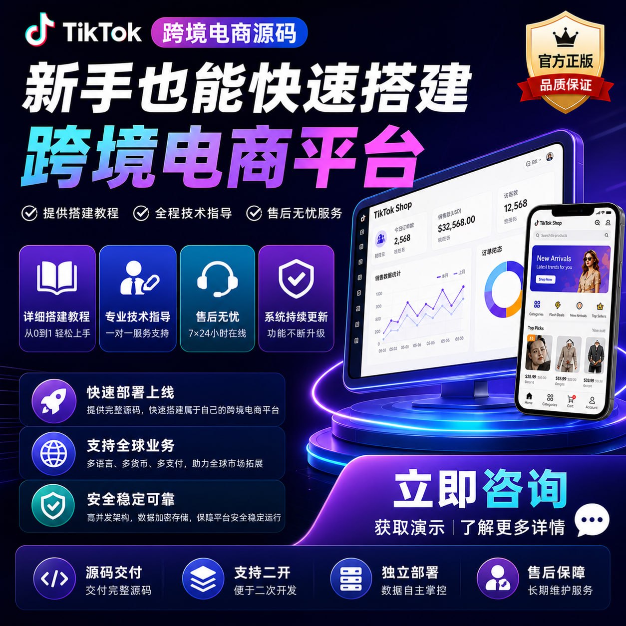 TikTok跨境电商源码：新手从0到1快速搭建教程，含一对一技术指导与售后保障